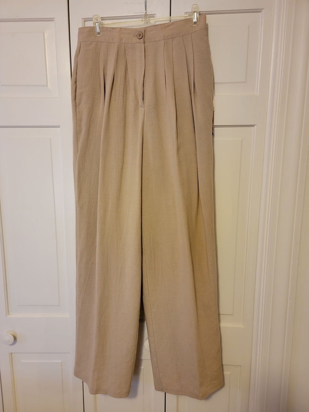 Carole Little Beige Pleated Wide-Leg Dress Pants